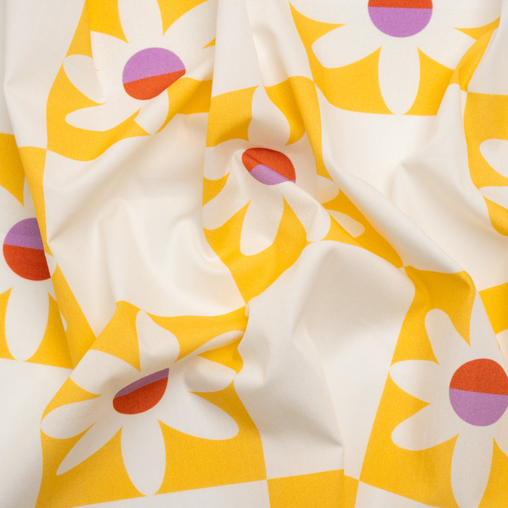Cotton Poplin Print - Yellow Floral Checkers - Mood Exclusive Game of Growth Cotton Poplin Print - Yellow Floral Checkers - Mood Exclusive Game of Growth