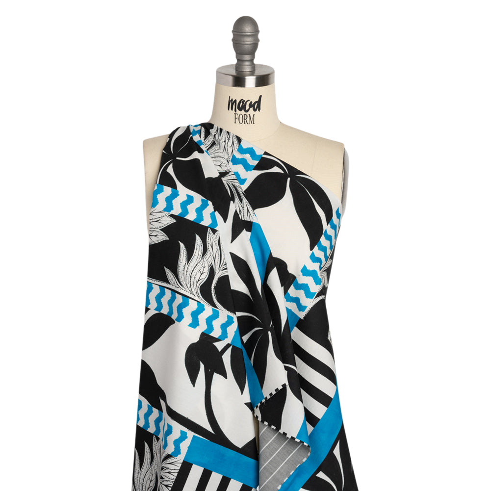 Cotton Poplin Panel - Blue Palm Tree Stripes - Mood Exclusive Bahama Shutter Drape Cotton Poplin Panel - Blue Palm Tree Stripes - Mood Exclusive Bahama Shutter Drape