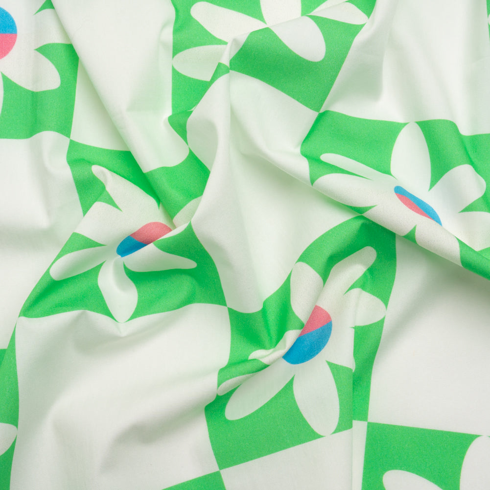 Cotton Poplin Print - Green Floral Checkers - Mood Exclusive Game of Growth Cotton Poplin Print - Green Floral Checkers - Mood Exclusive Game of Growth