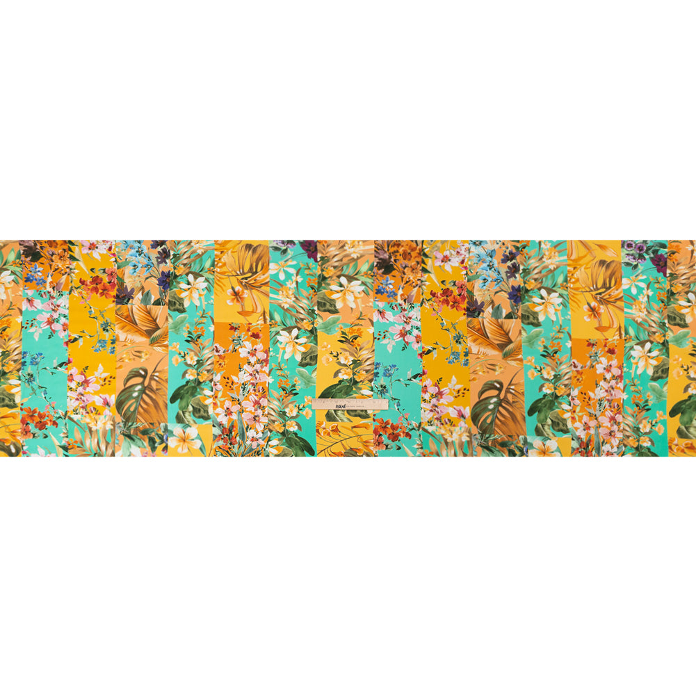 Sustainable Viscose Crepe Print - Aqua Blue and Yellow Floral Tile Stripes - Mood Exclusive El Paraiso Drape Sustainable Viscose Crepe Print - Aqua Blue and Yellow Floral Tile Stripes - Mood Exclusive El Paraiso Drape