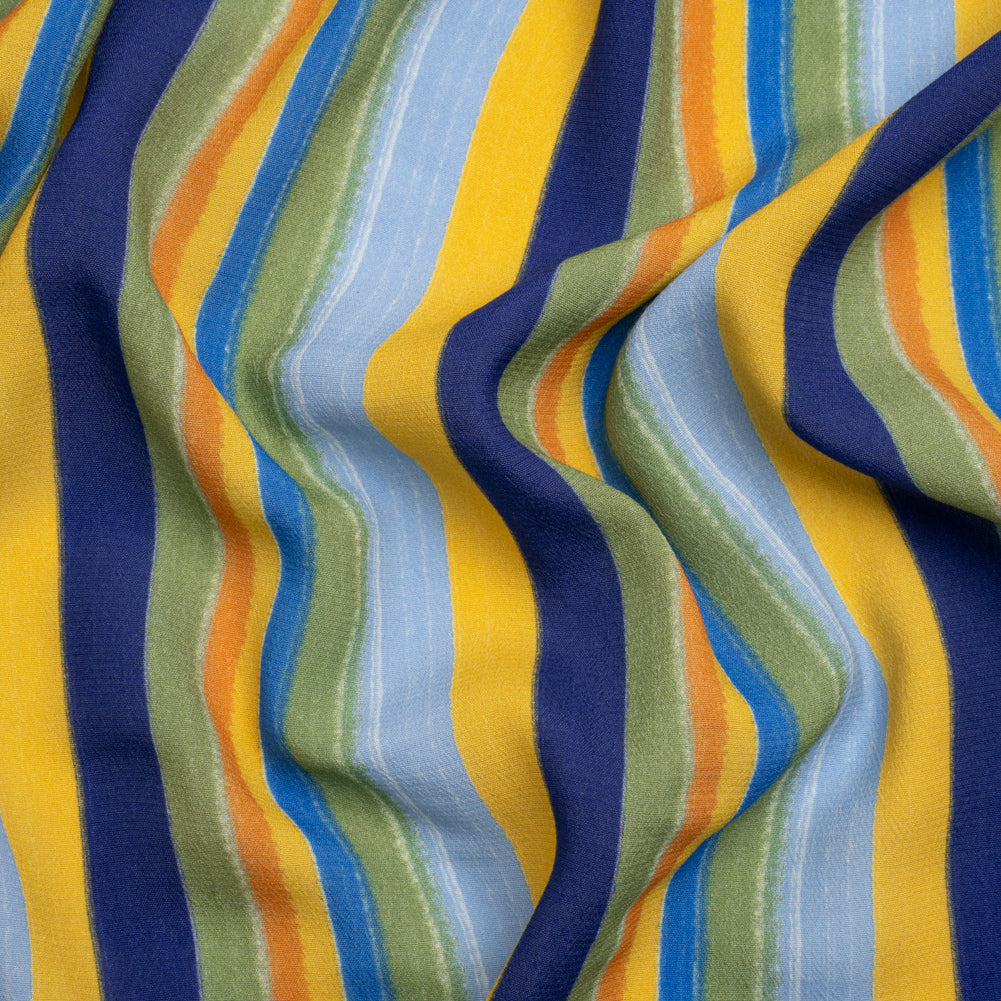 Sustainable Viscose Crepe Print - Blue, Orange and Yellow Stripes - Mood Exclusive Between the Lines Sustainable Viscose Crepe Print - Blue, Orange and Yellow Stripes - Mood Exclusive Between the Lines