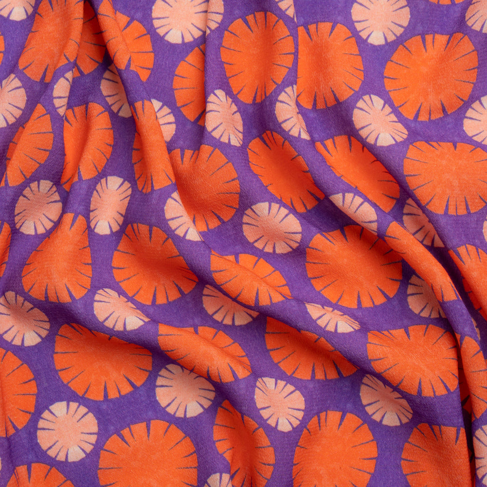 Sustainable Viscose Crepe Print - Purple, Red and Coral Floral Polka Dots - Mood Exclusive Sunshine Grounds Sustainable Viscose Crepe Print - Purple, Red and Coral Floral Polka Dots - Mood Exclusive Sunshine Grounds