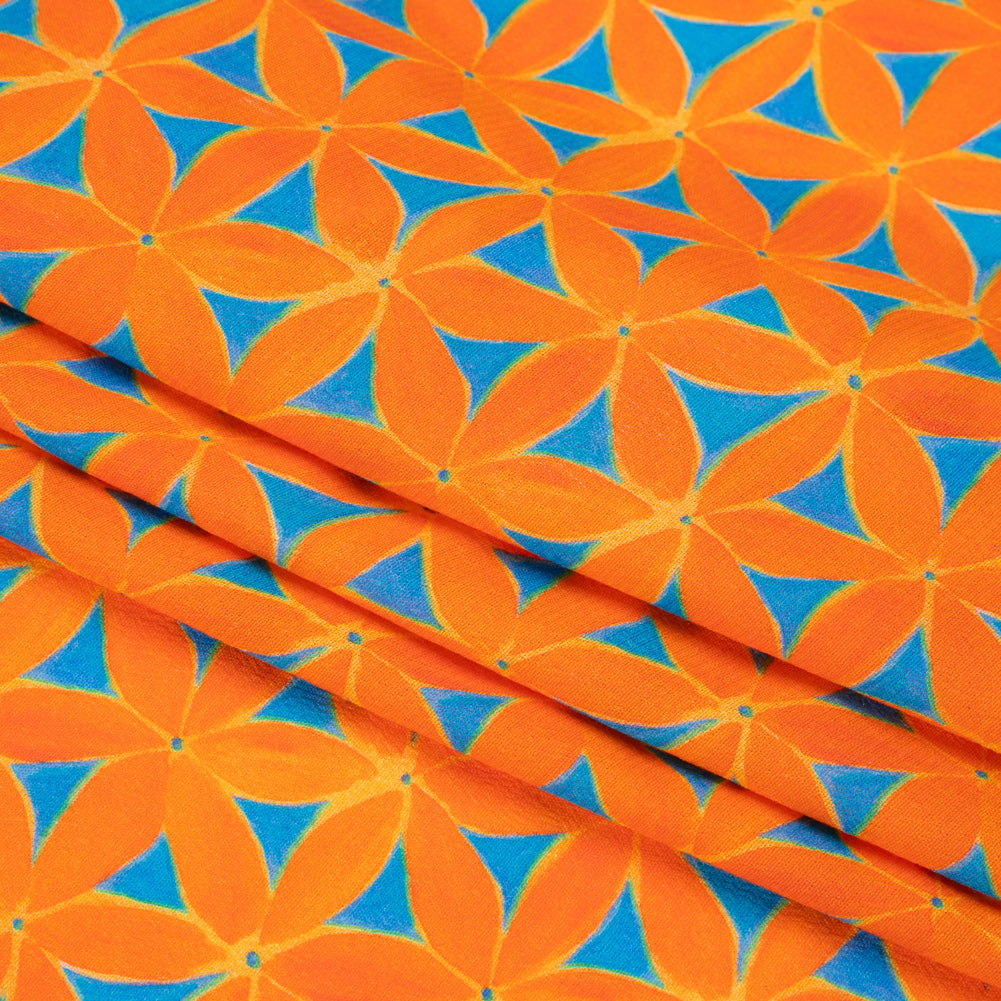 Sustainable Viscose Crepe Print - Orange and Teal Flower Lattice - Mood Exclusive Lovely Lillies Folded Sustainable Viscose Crepe Print - Orange and Teal Flower Lattice - Mood Exclusive Lovely Lillies Folded
