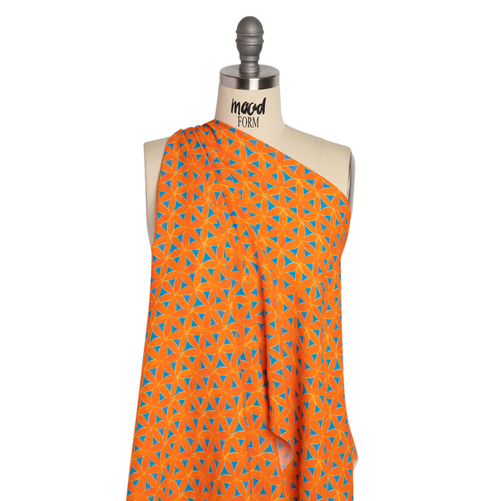Sustainable Viscose Crepe Print - Orange and Teal Flower Lattice - Mood Exclusive Lovely Lillies Drape Sustainable Viscose Crepe Print - Orange and Teal Flower Lattice - Mood Exclusive Lovely Lillies Drape