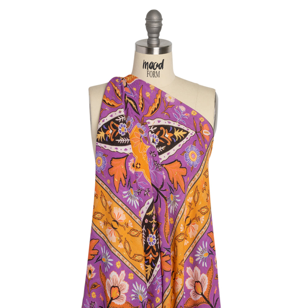 Mood Exclusive Purple Floral Facade Metallic Dotted Crinkled Viscose Crepe Panel Detail Mood Exclusive Purple Floral Facade Metallic Dotted Crinkled Viscose Crepe Panel Detail
