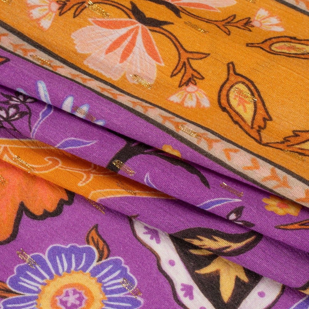 Mood Exclusive Purple Floral Facade Metallic Dotted Crinkled Viscose Crepe Panel Full Mood Exclusive Purple Floral Facade Metallic Dotted Crinkled Viscose Crepe Panel Full