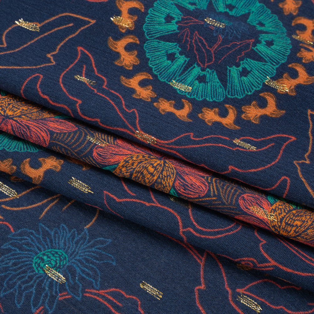 Mood Exclusive Blue Let us Lotus Metallic Dotted Crinkled Viscose Crepe Panel Full Mood Exclusive Blue Let us Lotus Metallic Dotted Crinkled Viscose Crepe Panel Full