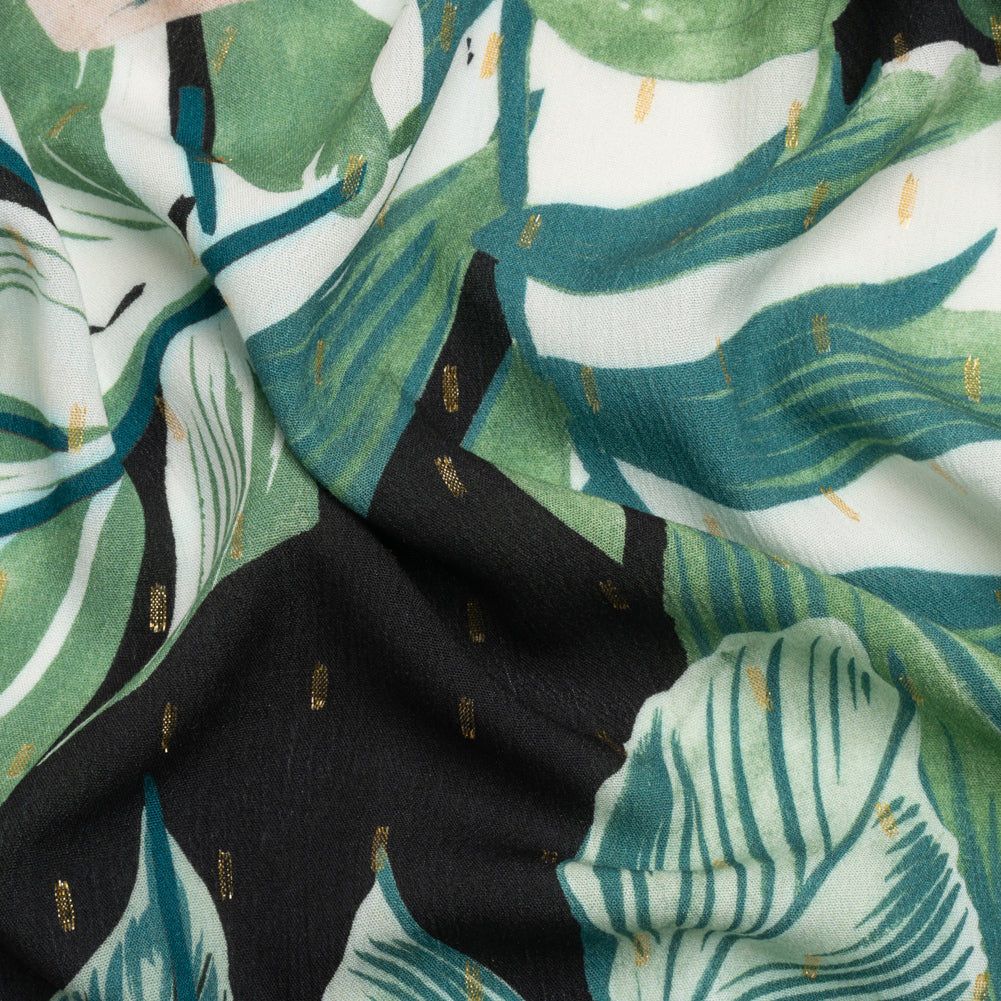 Mood Exclusive Black Jive with Jungle Metallic Dotted Crinkled Viscose Crepe Mood Exclusive Black Jive with Jungle Metallic Dotted Crinkled Viscose Crepe