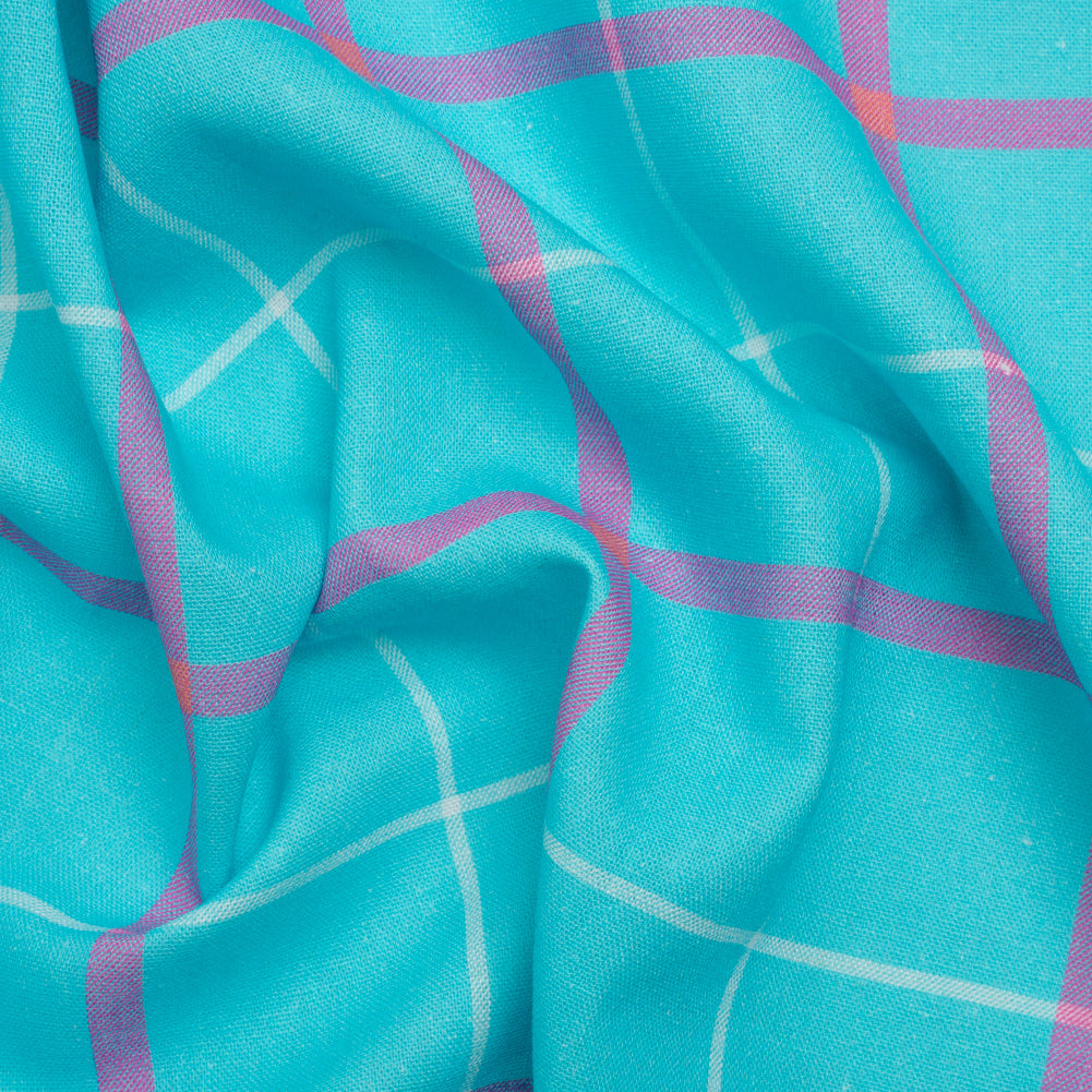 Linen and Rayon Woven Print - Turquoise and Purple Plaid - Mood Exclusive Guest List Linen and Rayon Woven Print - Turquoise and Purple Plaid - Mood Exclusive Guest List