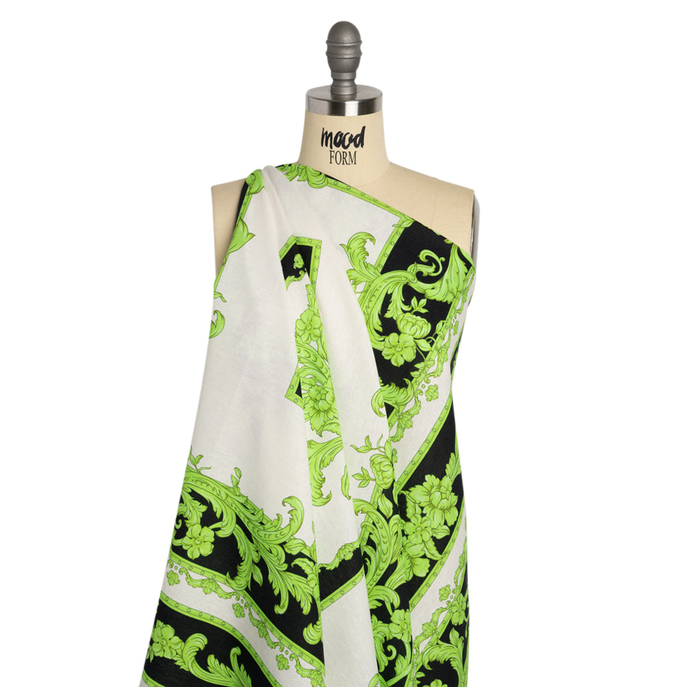 Linen and Rayon Woven Panel - Green and White Floral Frames - Mood Exclusive Luxurious Stay Drape Linen and Rayon Woven Panel - Green and White Floral Frames - Mood Exclusive Luxurious Stay Drape