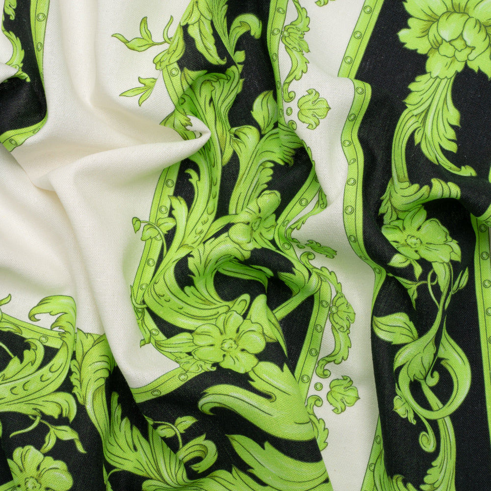 Linen and Rayon Woven Panel - Green and White Floral Frames - Mood Exclusive Luxurious Stay Linen and Rayon Woven Panel - Green and White Floral Frames - Mood Exclusive Luxurious Stay