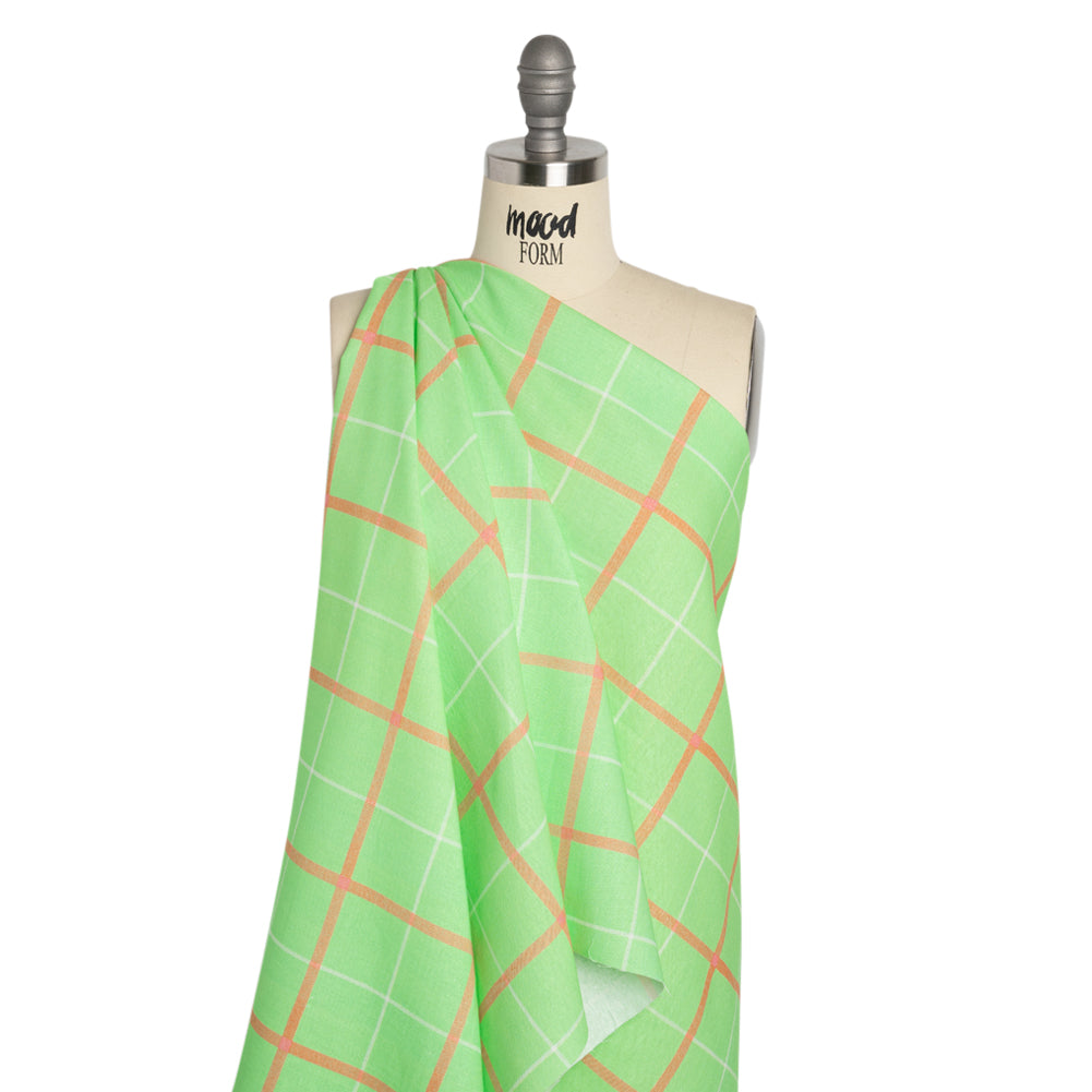 Linen and Rayon Woven Print - Lime Green and Orange Plaid - Mood Exclusive Guest List Drape Linen and Rayon Woven Print - Lime Green and Orange Plaid - Mood Exclusive Guest List Drape