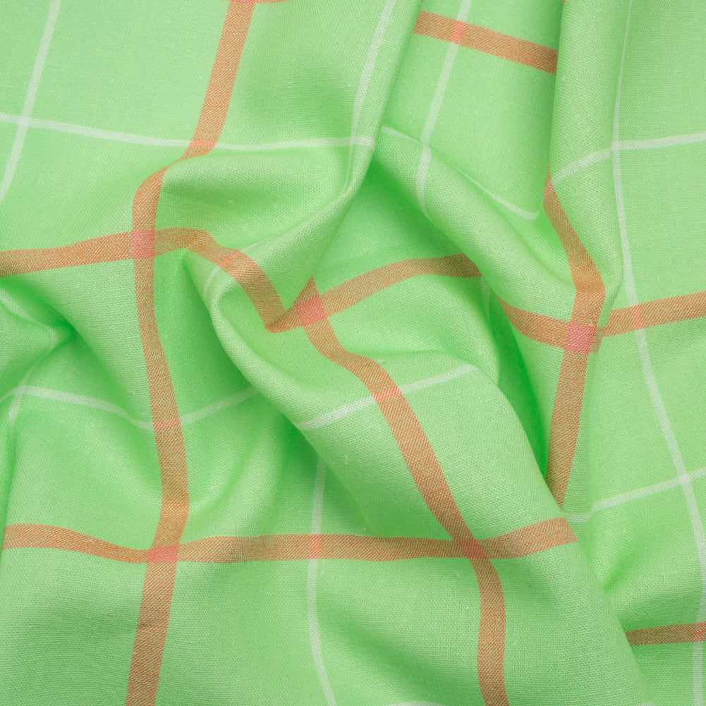 Linen and Rayon Woven Print - Lime Green and Orange Plaid - Mood Exclusive Guest List Linen and Rayon Woven Print - Lime Green and Orange Plaid - Mood Exclusive Guest List