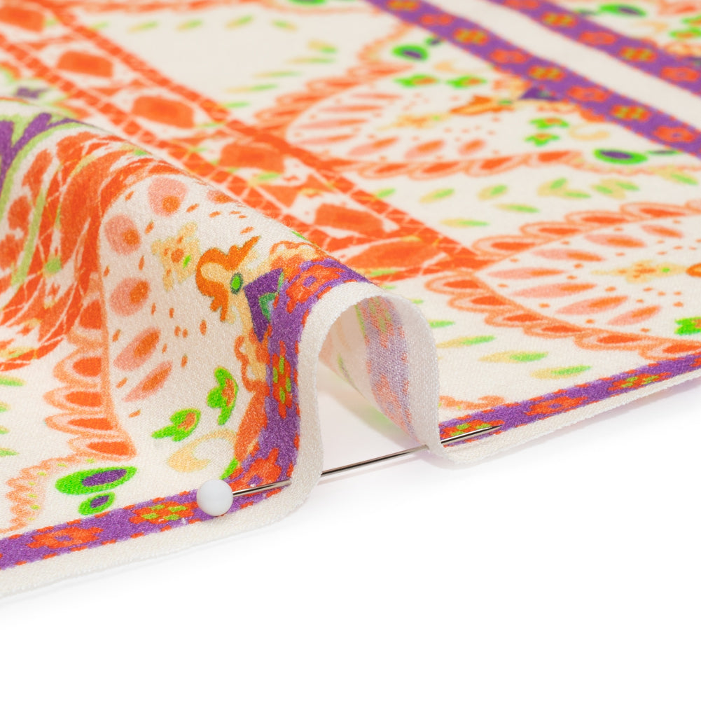 Viscose Crepe Panel - White, Orange and Purple Paisley Squares - Mood Exclusive Heavenly Day Folded Viscose Crepe Panel - White, Orange and Purple Paisley Squares - Mood Exclusive Heavenly Day Folded