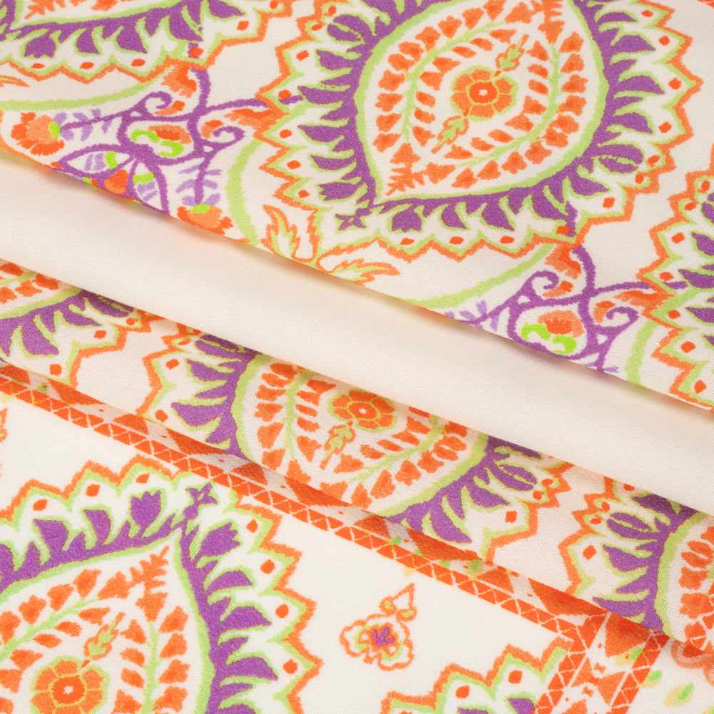 Viscose Crepe Panel - White, Orange and Purple Paisley Squares - Mood Exclusive Heavenly Day Full Viscose Crepe Panel - White, Orange and Purple Paisley Squares - Mood Exclusive Heavenly Day Full