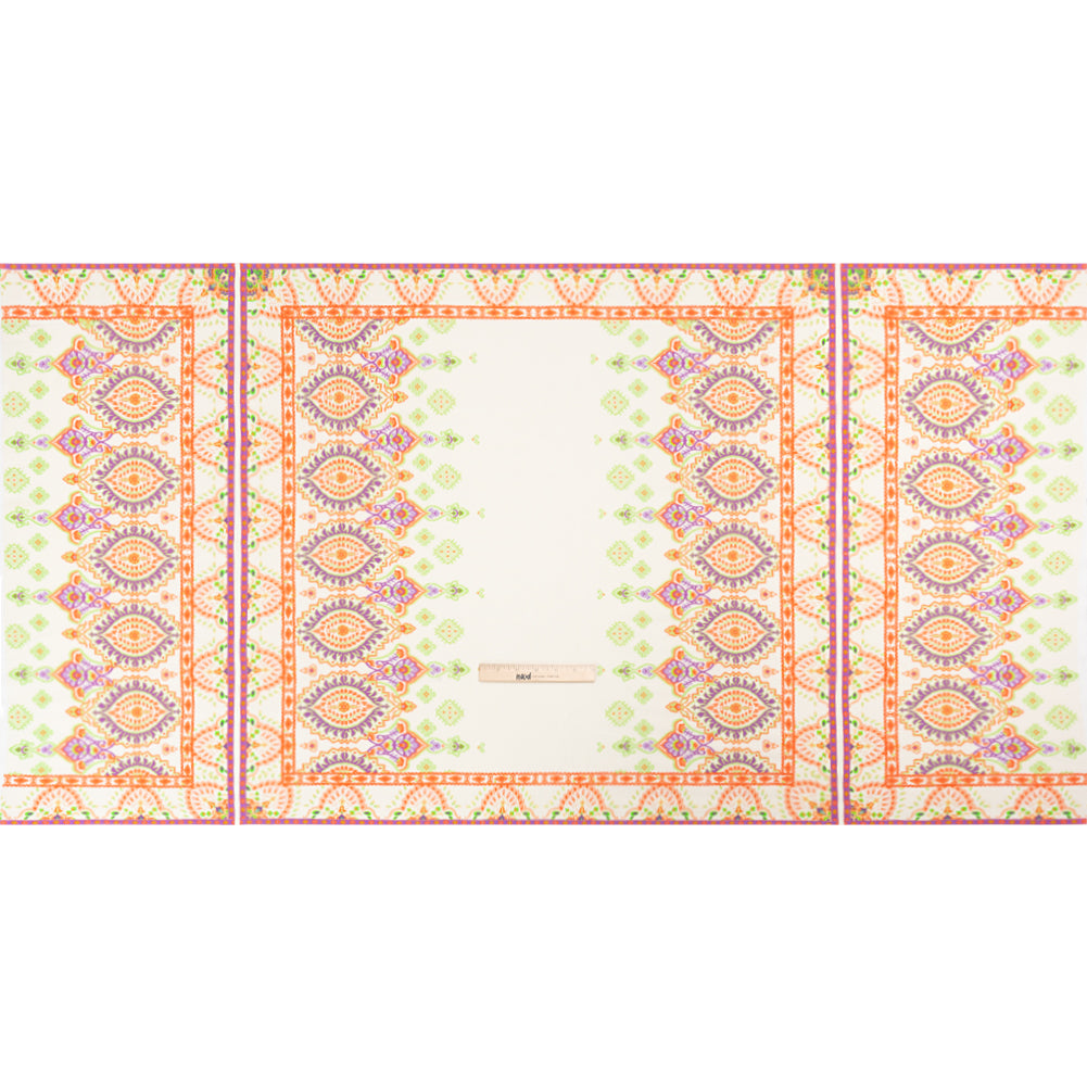 Viscose Crepe Panel - White, Orange and Purple Paisley Squares - Mood Exclusive Heavenly Day Drape Viscose Crepe Panel - White, Orange and Purple Paisley Squares - Mood Exclusive Heavenly Day Drape