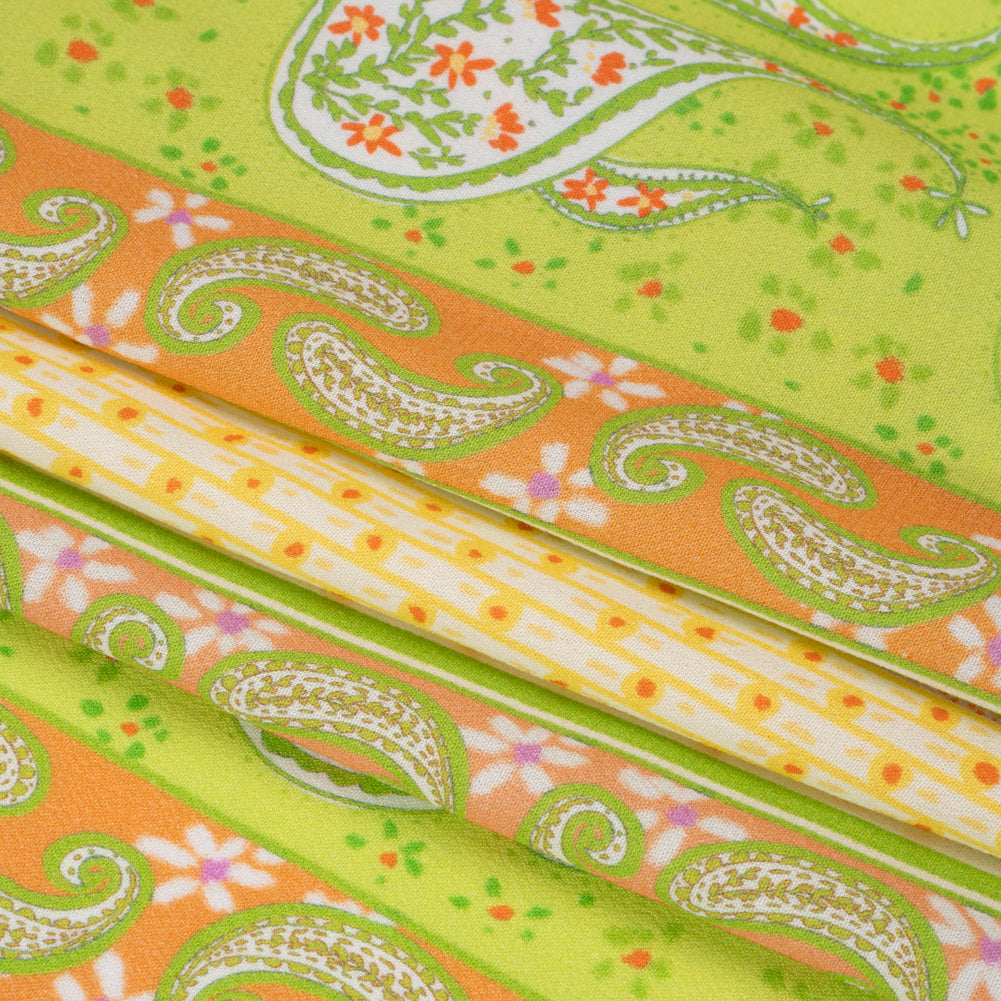 Viscose Crepe Print - Purple, Lime Green and Orange Floral and Paisley Stripes - Mood Exclusive Lessons in Lilac Full Viscose Crepe Print - Purple, Lime Green and Orange Floral and Paisley Stripes - Mood Exclusive Lessons in Lilac Full