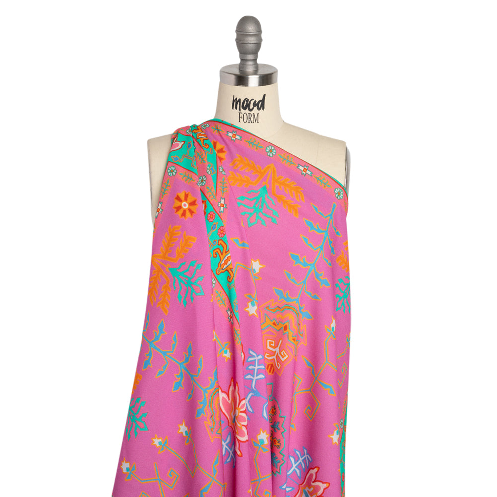 Viscose Crepe Panel - Pink and Turquoise Geometric Floral - Mood Exclusive Pasadena Ballerina Detail Viscose Crepe Panel - Pink and Turquoise Geometric Floral - Mood Exclusive Pasadena Ballerina Detail