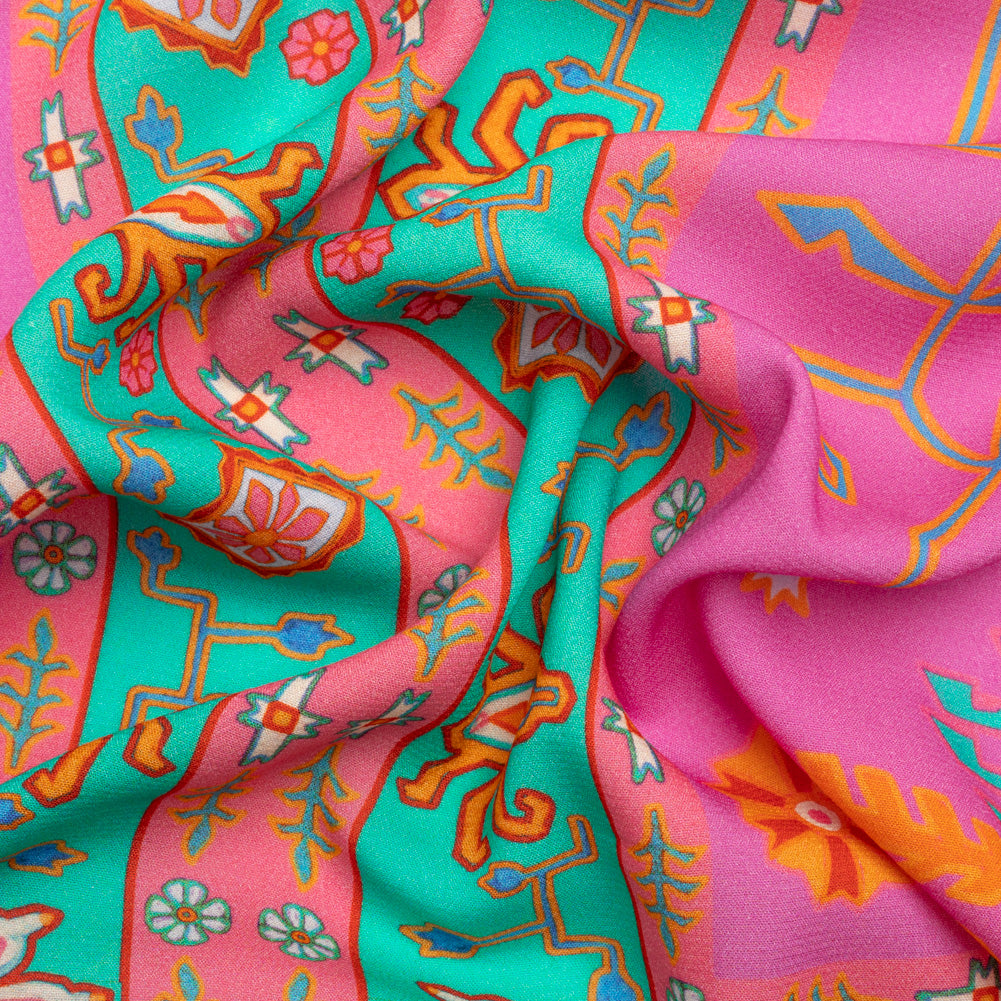 Viscose Crepe Panel - Pink and Turquoise Geometric Floral - Mood Exclusive Pasadena Ballerina Viscose Crepe Panel - Pink and Turquoise Geometric Floral - Mood Exclusive Pasadena Ballerina