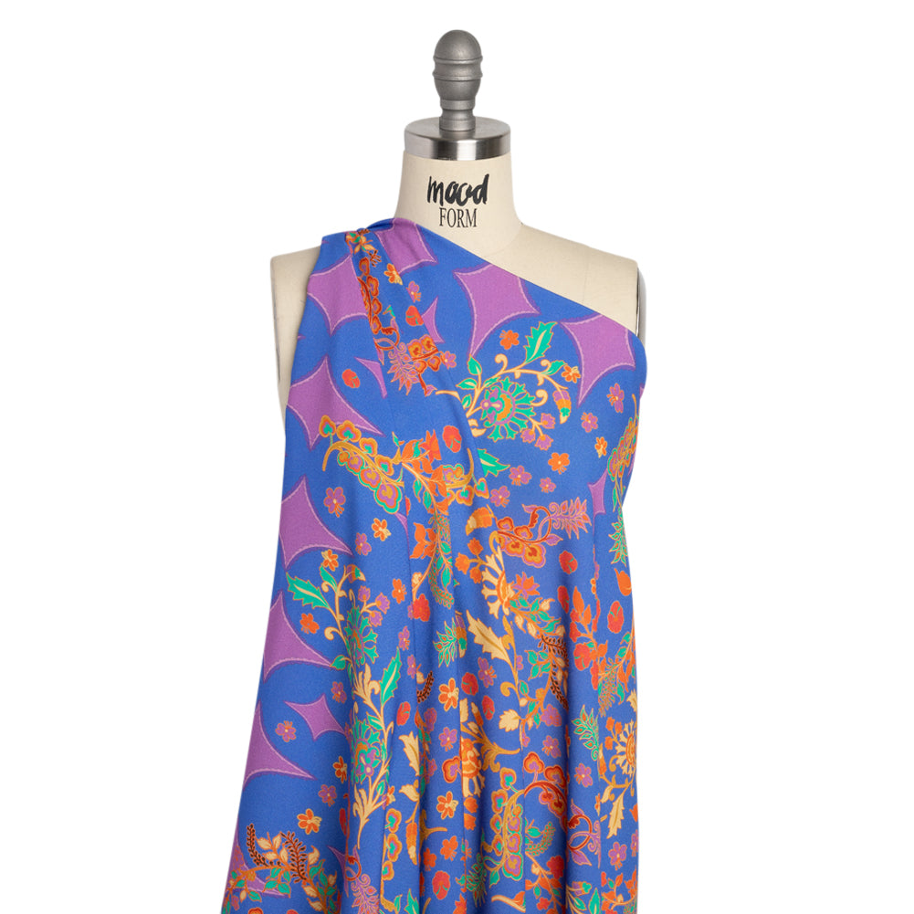 Viscose Crepe Panel - Blue, Purple and Orange Floral Waves - Mood Exclusive Blueberry Bash Detail Viscose Crepe Panel - Blue, Purple and Orange Floral Waves - Mood Exclusive Blueberry Bash Detail