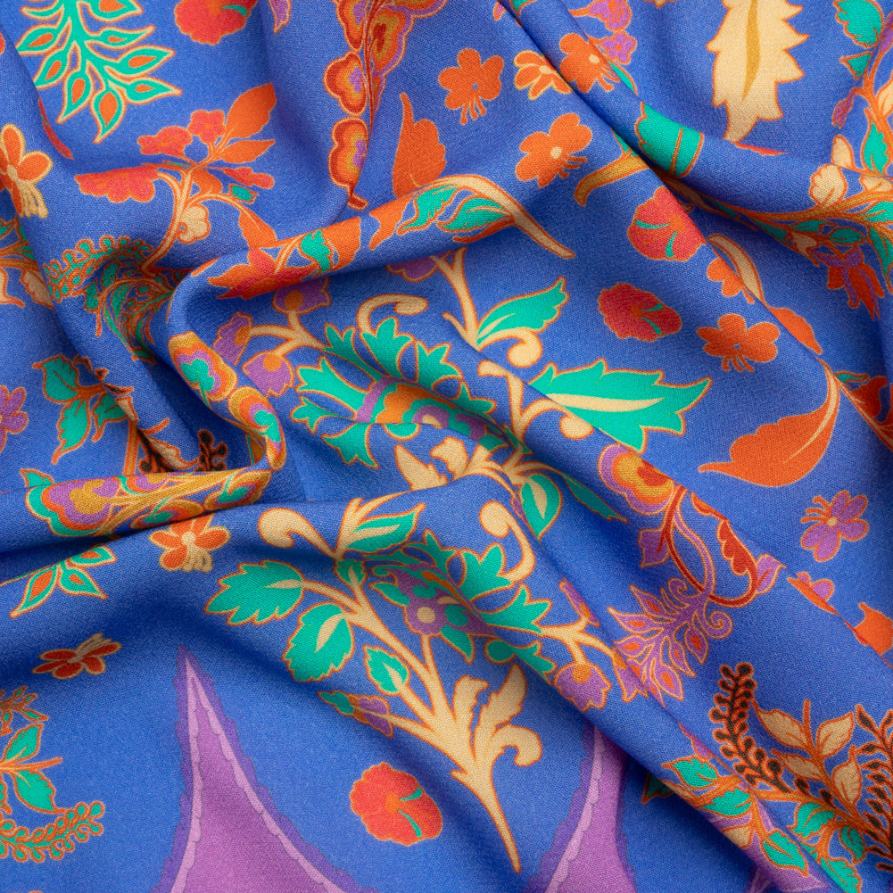Viscose Crepe Panel - Blue, Purple and Orange Floral Waves - Mood Exclusive Blueberry Bash Viscose Crepe Panel - Blue, Purple and Orange Floral Waves - Mood Exclusive Blueberry Bash