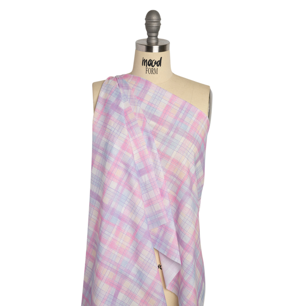 Cotton Voile Print - Purple and Pink Plaid - Mood Exclusive Chalkboard Curious Drape Cotton Voile Print - Purple and Pink Plaid - Mood Exclusive Chalkboard Curious Drape