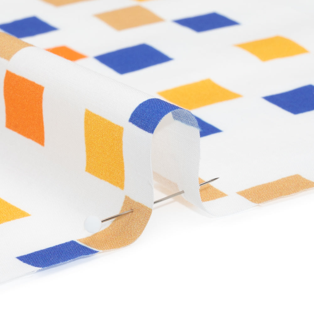 Cotton Voile Print - Blue and Orange Sqare Confetti - Mood Exclusive Cubic Field Detail Cotton Voile Print - Blue and Orange Sqare Confetti - Mood Exclusive Cubic Field Detail