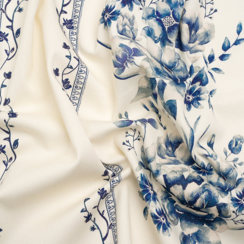 Brushed Stretch Cotton Twill Print - Navy and White Floral Stripes - Mood Exclusive Pathway to Paradise Brushed Stretch Cotton Twill Print - Navy and White Floral Stripes - Mood Exclusive Pathway to Paradise