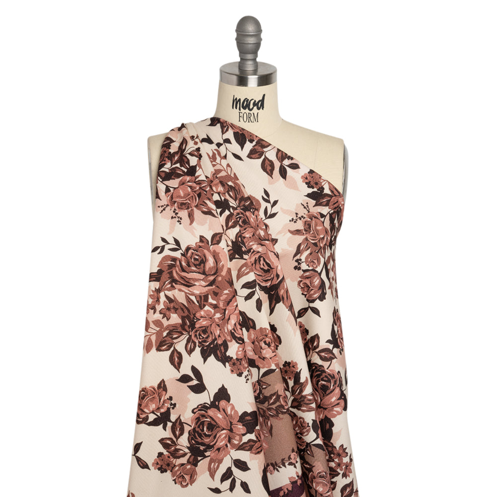 Brushed Stretch Cotton Twill Panel - Wine and Cream Roses - Mood Exclusive Space for Grace Drape Brushed Stretch Cotton Twill Panel - Wine and Cream Roses - Mood Exclusive Space for Grace Drape