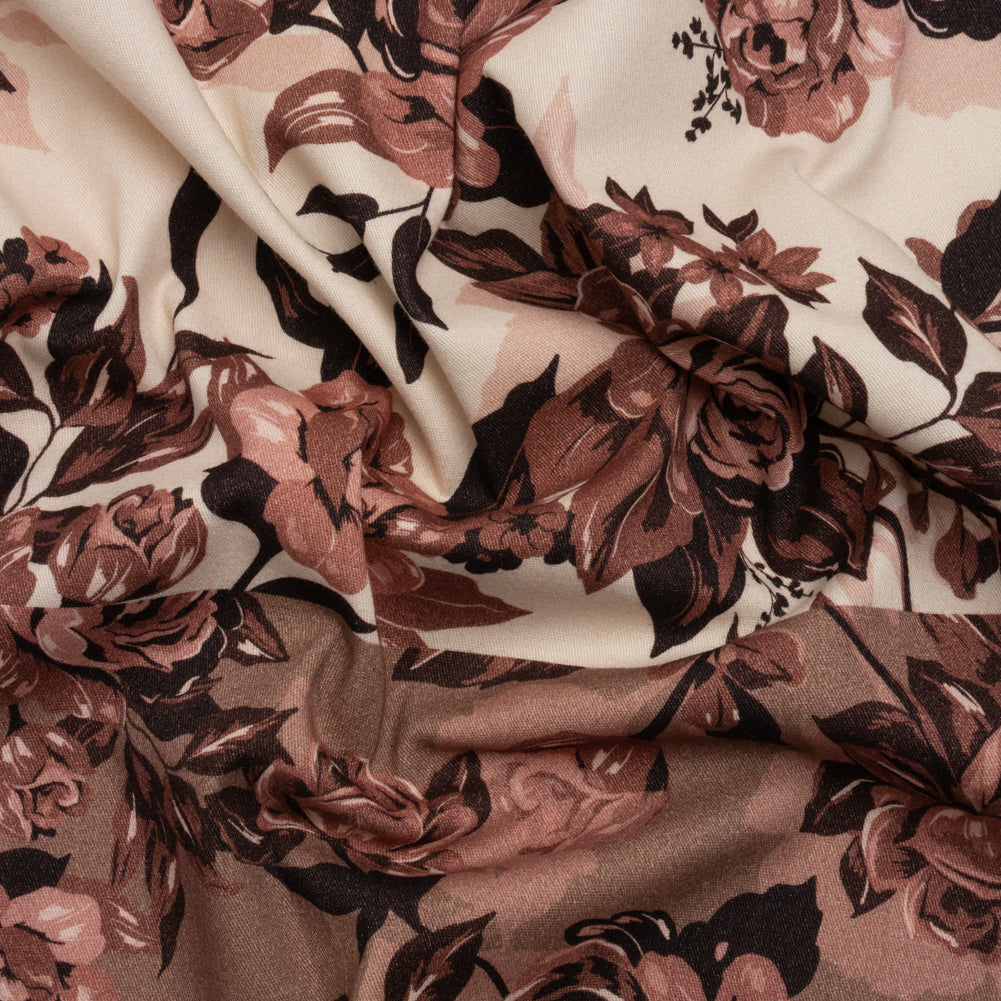 Brushed Stretch Cotton Twill Panel - Wine and Cream Roses - Mood Exclusive Space for Grace Brushed Stretch Cotton Twill Panel - Wine and Cream Roses - Mood Exclusive Space for Grace