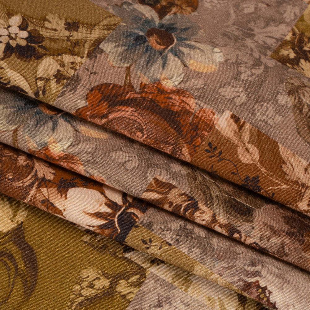 Brushed Stretch Cotton Twill Print - Rust and Olive Floral Patchwork - Mood Exclusive Vintage Vignettes Folded Brushed Stretch Cotton Twill Print - Rust and Olive Floral Patchwork - Mood Exclusive Vintage Vignettes Folded