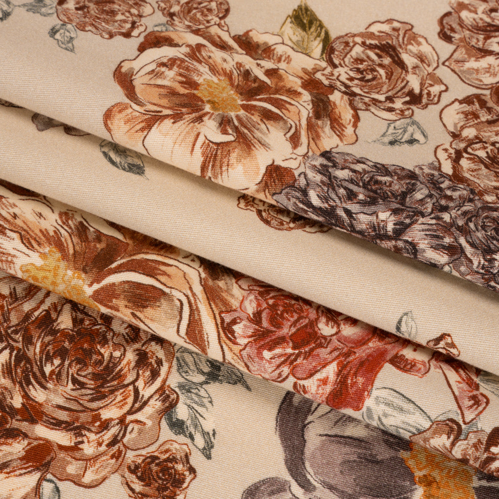 Brushed Stretch Cotton Twill Print - Beige and Brown Floral - Mood Exclusive Lunchtime at Washburn Folded Brushed Stretch Cotton Twill Print - Beige and Brown Floral - Mood Exclusive Lunchtime at Washburn Folded