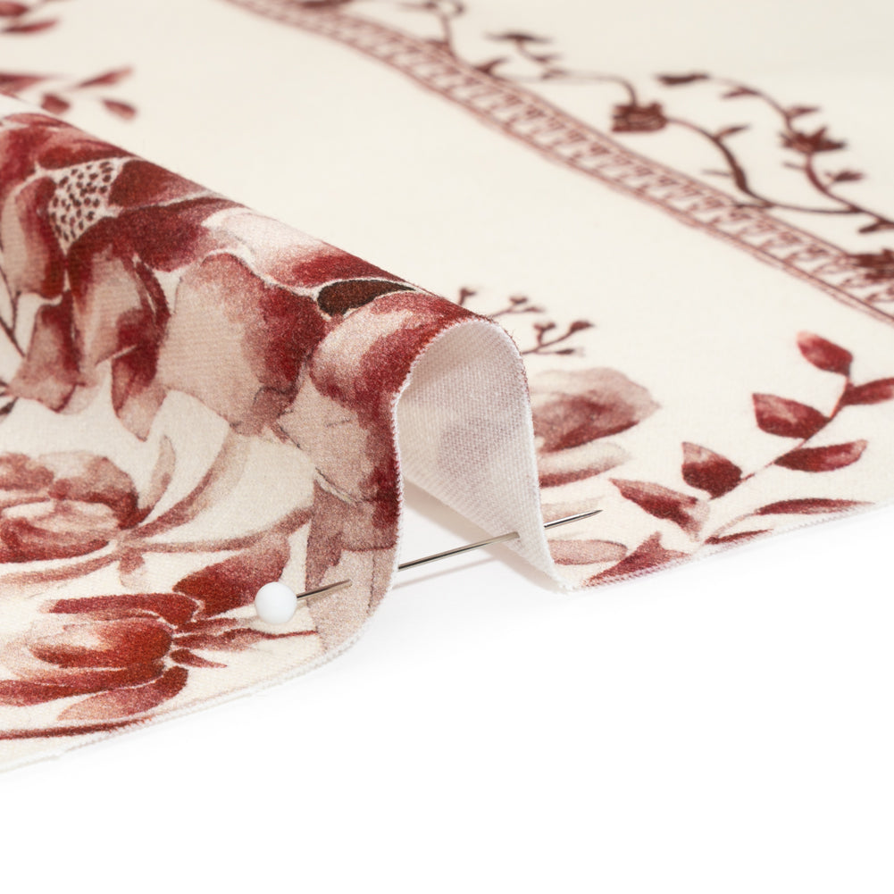 Brushed Stretch Cotton Twill Print - Burgundy and White Floral Stripes - Mood Exclusive Pathway to Paradise Detail Brushed Stretch Cotton Twill Print - Burgundy and White Floral Stripes - Mood Exclusive Pathway to Paradise Detail