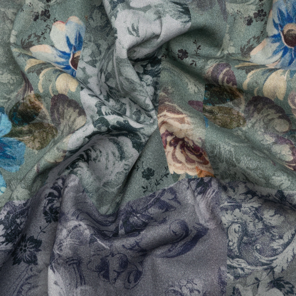 Brushed Stretch Cotton Twill Print - Blue Floral Patchwork - Mood Exclusive Vintage Vignettes Brushed Stretch Cotton Twill Print - Blue Floral Patchwork - Mood Exclusive Vintage Vignettes