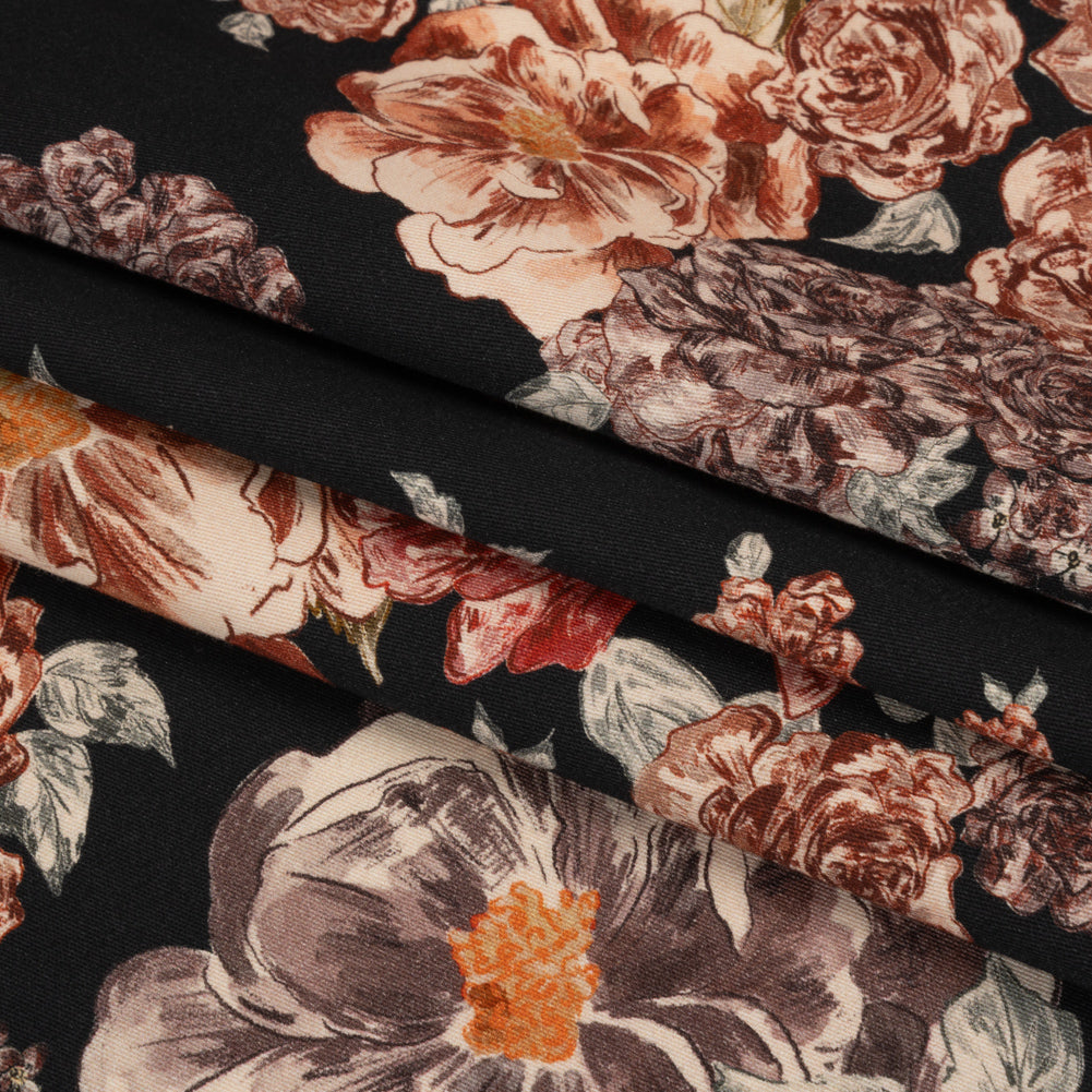 Brushed Stretch Cotton Twill Print - Black and Brown Floral - Mood Exclusive Lunchtime at Washburn Folded Brushed Stretch Cotton Twill Print - Black and Brown Floral - Mood Exclusive Lunchtime at Washburn Folded