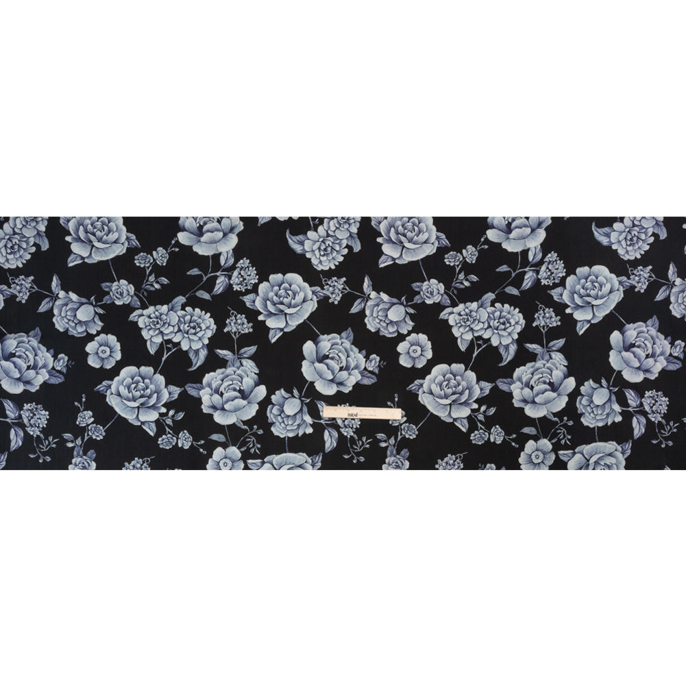 Brushed Stretch Cotton Twill Print - Midnight Navy and Blue Gray Floral - Mood Exclusive Bushel and a Peck Full Brushed Stretch Cotton Twill Print - Midnight Navy and Blue Gray Floral - Mood Exclusive Bushel and a Peck Full