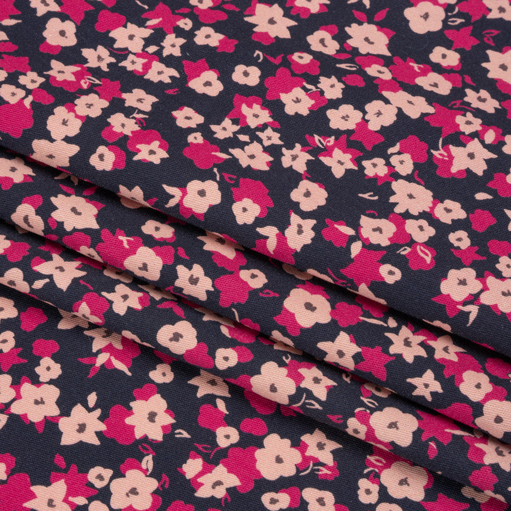 Stretch Cotton Twill Print - Navy and Pink Floral - Mood Exclusive Petals to Pick Folded Stretch Cotton Twill Print - Navy and Pink Floral - Mood Exclusive Petals to Pick Folded