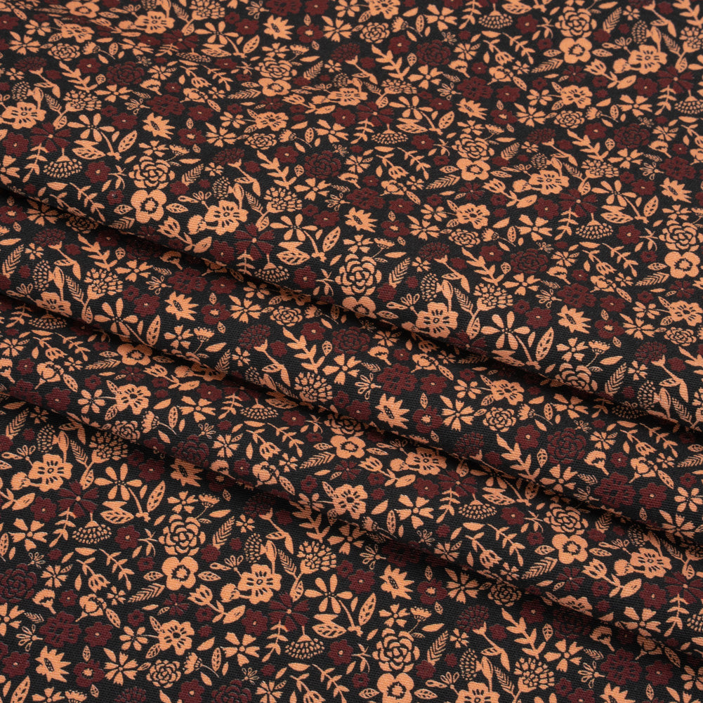 Stretch Cotton Twill Print - Black, Pink and Maroon Floral - Mood Exclusive Always in Bloom Folded Stretch Cotton Twill Print - Black, Pink and Maroon Floral - Mood Exclusive Always in Bloom Folded