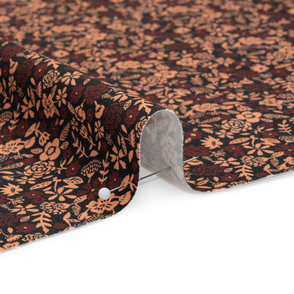 Stretch Cotton Twill Print - Black, Pink and Maroon Floral - Mood Exclusive Always in Bloom Detail Stretch Cotton Twill Print - Black, Pink and Maroon Floral - Mood Exclusive Always in Bloom Detail