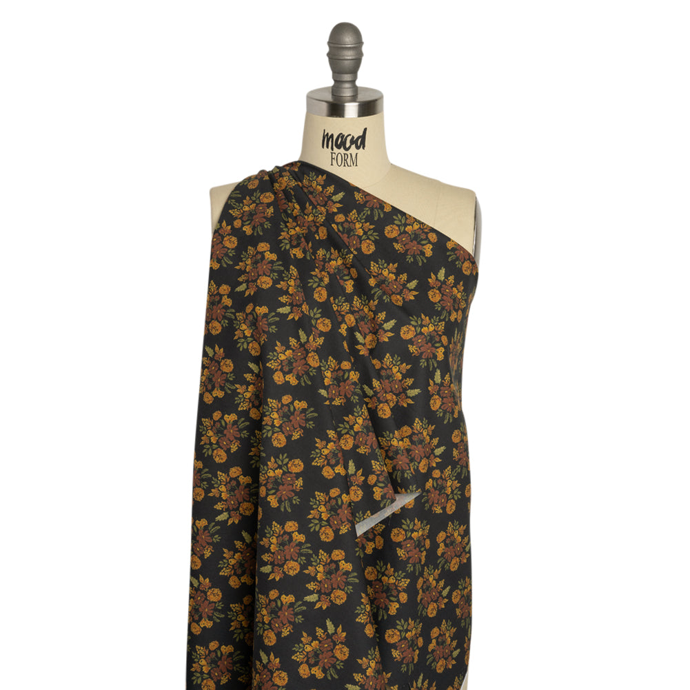 Stretch Cotton Poplin Print - Navy, Rust and Orange Floral - Mood Exclusive Amber Bunches Drape Stretch Cotton Poplin Print - Navy, Rust and Orange Floral - Mood Exclusive Amber Bunches Drape