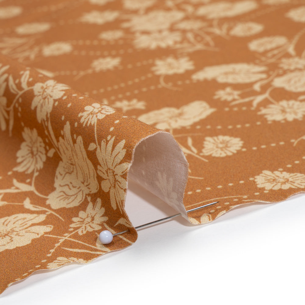 Stretch Cotton Poplin Print - Tan Flowers and Dotted Lines - Mood Exclusive Errands of Bees Detail Stretch Cotton Poplin Print - Tan Flowers and Dotted Lines - Mood Exclusive Errands of Bees Detail