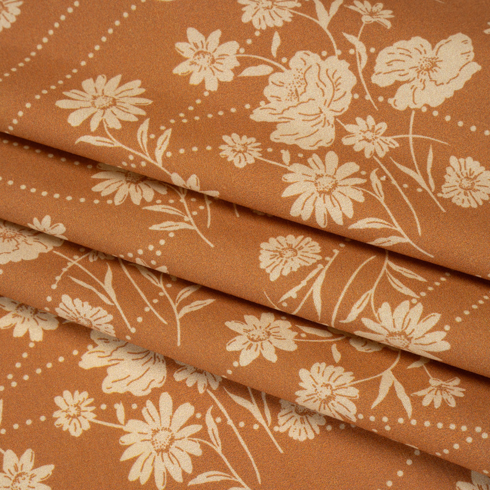 Stretch Cotton Poplin Print - Tan Flowers and Dotted Lines - Mood Exclusive Errands of Bees Folded Stretch Cotton Poplin Print - Tan Flowers and Dotted Lines - Mood Exclusive Errands of Bees Folded