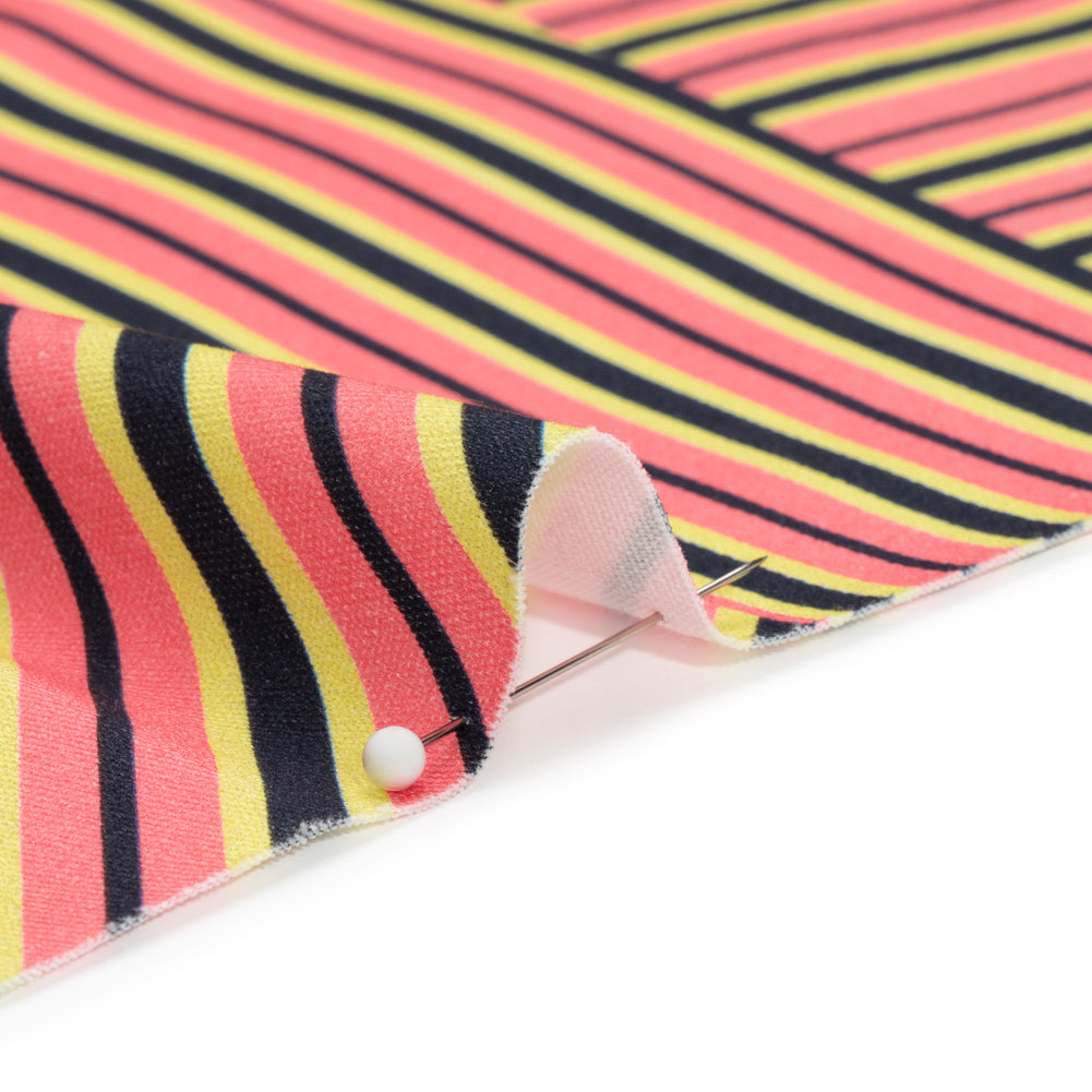 Stretch Cotton Twill Print - Pink, Yellow and Black Broken Stripes - Mood Exclusive Outta Line Detail Stretch Cotton Twill Print - Pink, Yellow and Black Broken Stripes - Mood Exclusive Outta Line Detail