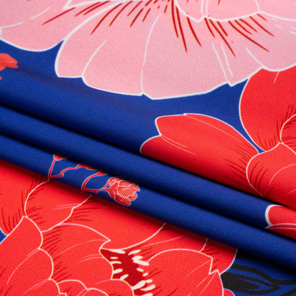 Recycled Polyester Twill - Blue and Pink Floral - Japanese Daydreams Print - Mood Exclusive Groove Collection Folded Recycled Polyester Twill - Blue and Pink Floral - Japanese Daydreams Print - Mood Exclusive Groove Collection Folded