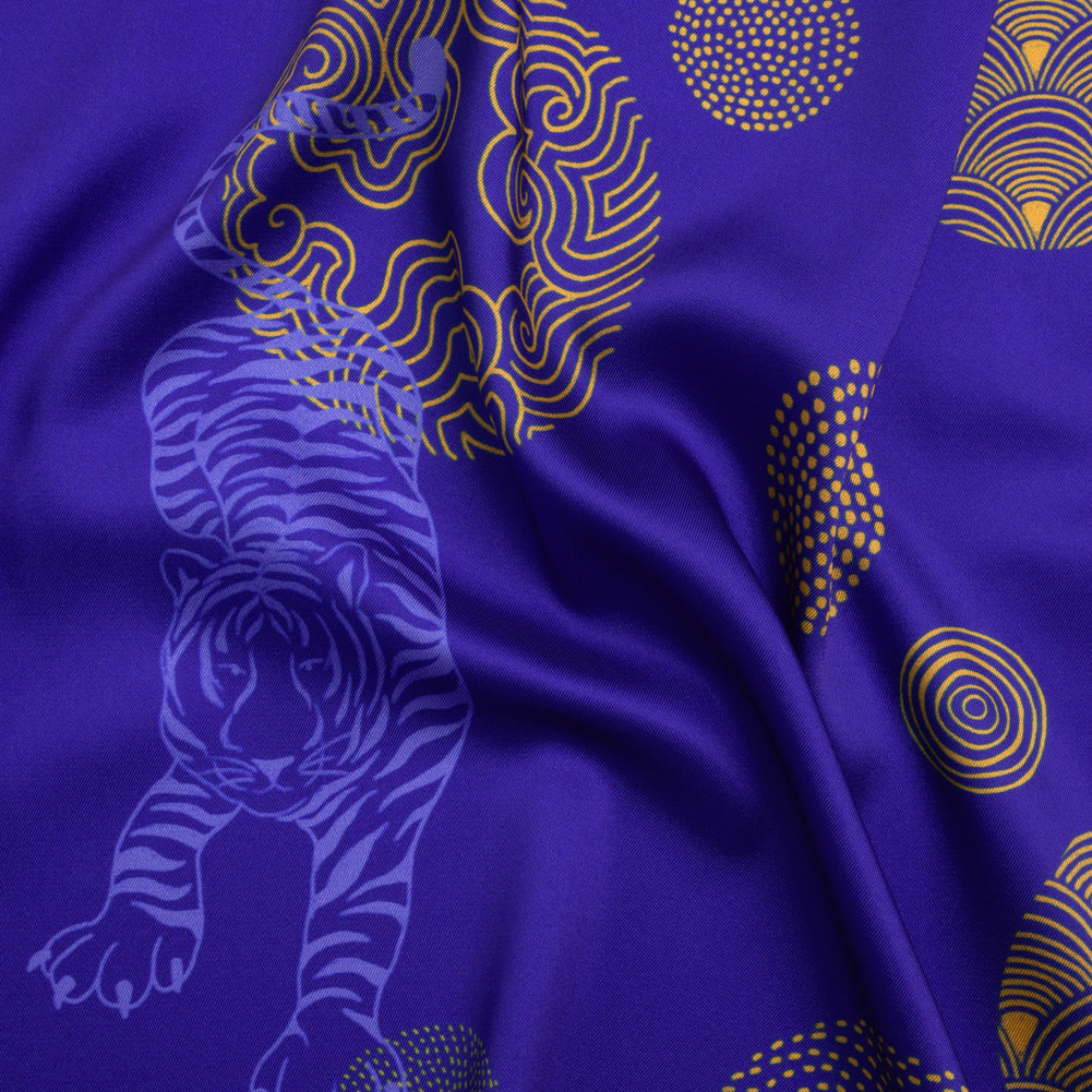 Recycled Polyester Twill Print - Blue and Yellow Tigers and Circles - Mood Exclusive Last Known Survivor Recycled Polyester Twill Print - Blue and Yellow Tigers and Circles - Mood Exclusive Last Known Survivor