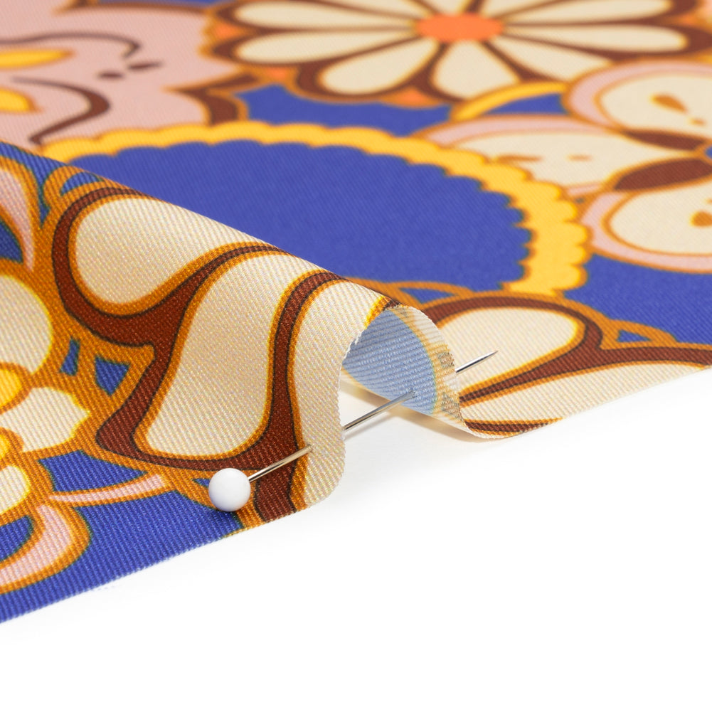 Recycled Polyester Twill Print - Yellow, Blue and Brown Floral - Mood Exclusive Confectioner's Crocus Detail Recycled Polyester Twill Print - Yellow, Blue and Brown Floral - Mood Exclusive Confectioner's Crocus Detail