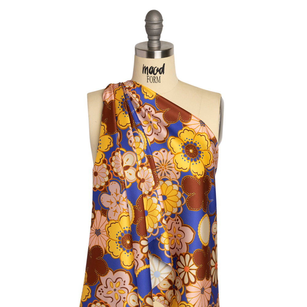 Recycled Polyester Twill Print - Yellow, Blue and Brown Floral - Mood Exclusive Confectioner's Crocus Drape Recycled Polyester Twill Print - Yellow, Blue and Brown Floral - Mood Exclusive Confectioner's Crocus Drape