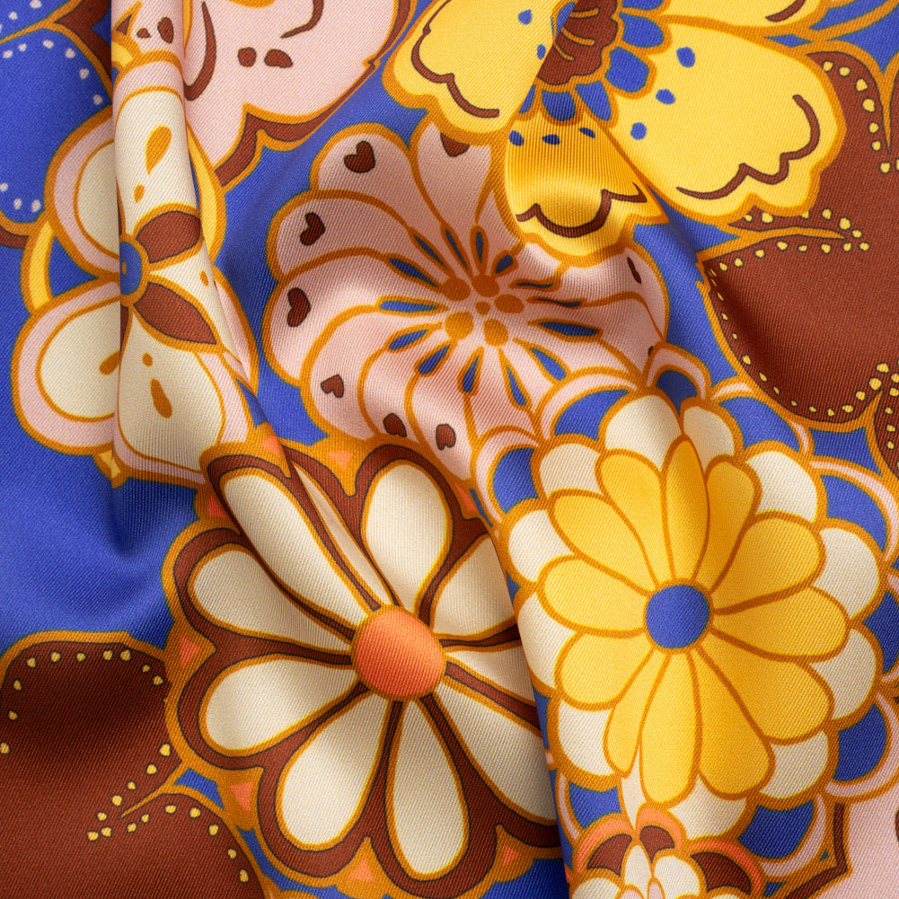 Recycled Polyester Twill Print - Yellow, Blue and Brown Floral - Mood Exclusive Confectioner's Crocus Recycled Polyester Twill Print - Yellow, Blue and Brown Floral - Mood Exclusive Confectioner's Crocus