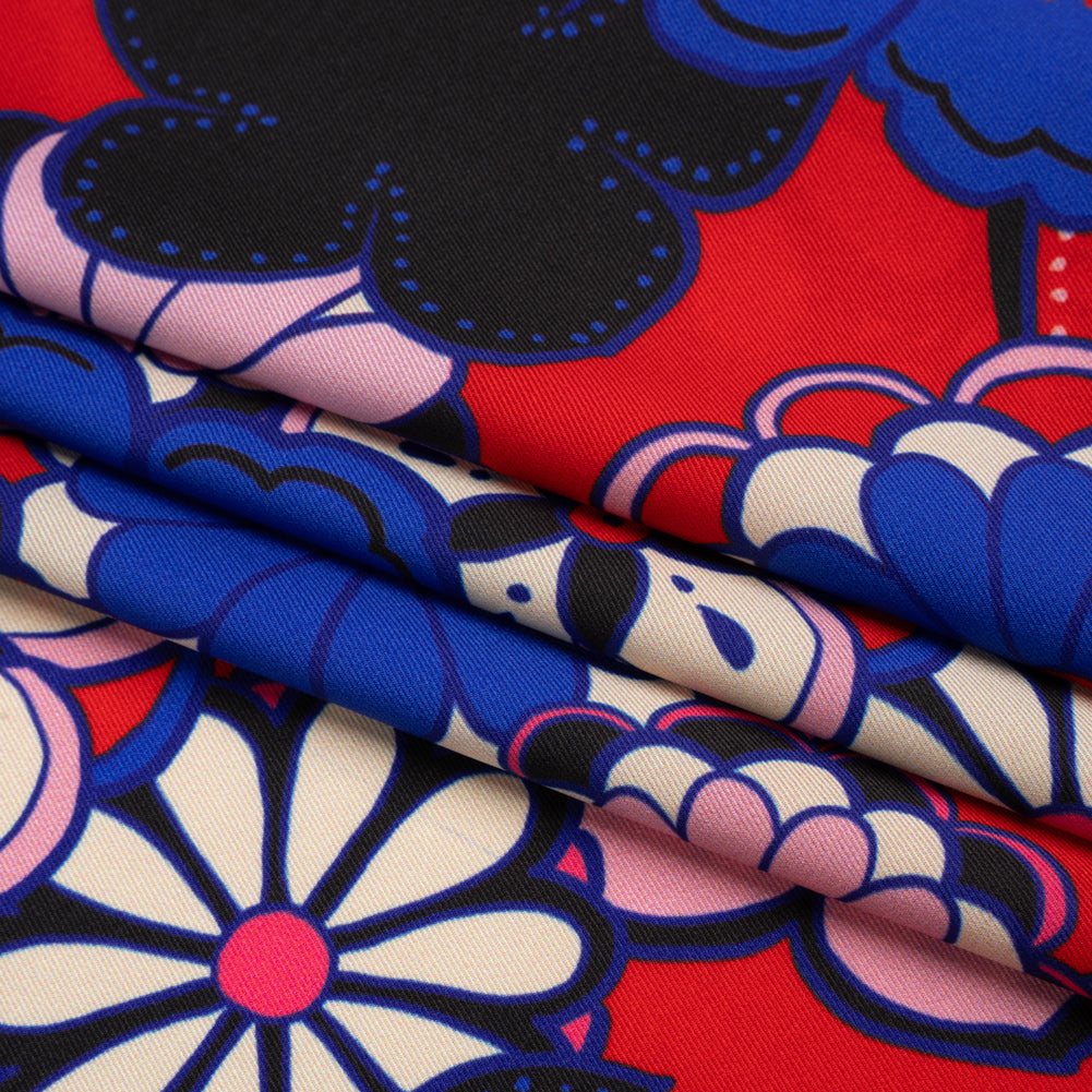 Recycled Polyester Twill Print - Red, Pink and Blue Floral - Mood Exclusive Confectioner's Crocus Folded Recycled Polyester Twill Print - Red, Pink and Blue Floral - Mood Exclusive Confectioner's Crocus Folded
