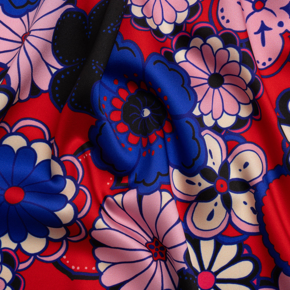 Recycled Polyester Twill Print - Red, Pink and Blue Floral - Mood Exclusive Confectioner's Crocus Recycled Polyester Twill Print - Red, Pink and Blue Floral - Mood Exclusive Confectioner's Crocus
